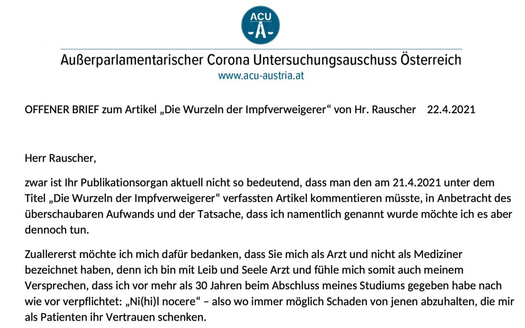 Die Wurzeln der Impfverweigerer – Reaktion von Prof. DDr. Martin Haditsch